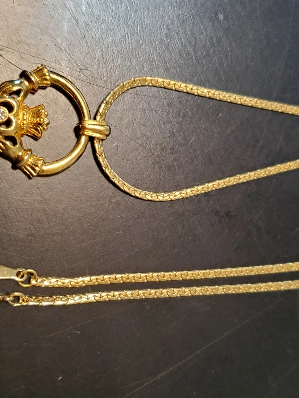 Faux Gold Claddagh Pendant Necklace with Heart and‎ Clear Stone